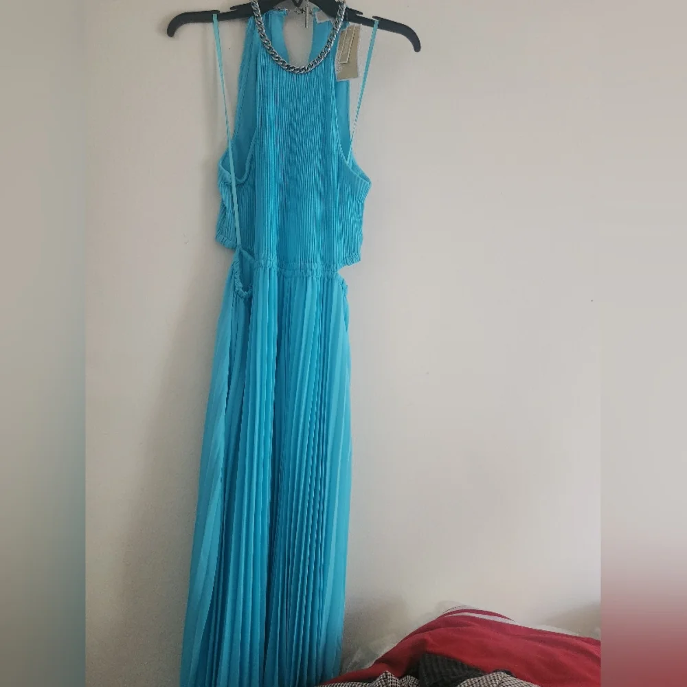 Michael Kors Halter Neck Pleated Cut-out Midi Dress turquoise Sz M & L…